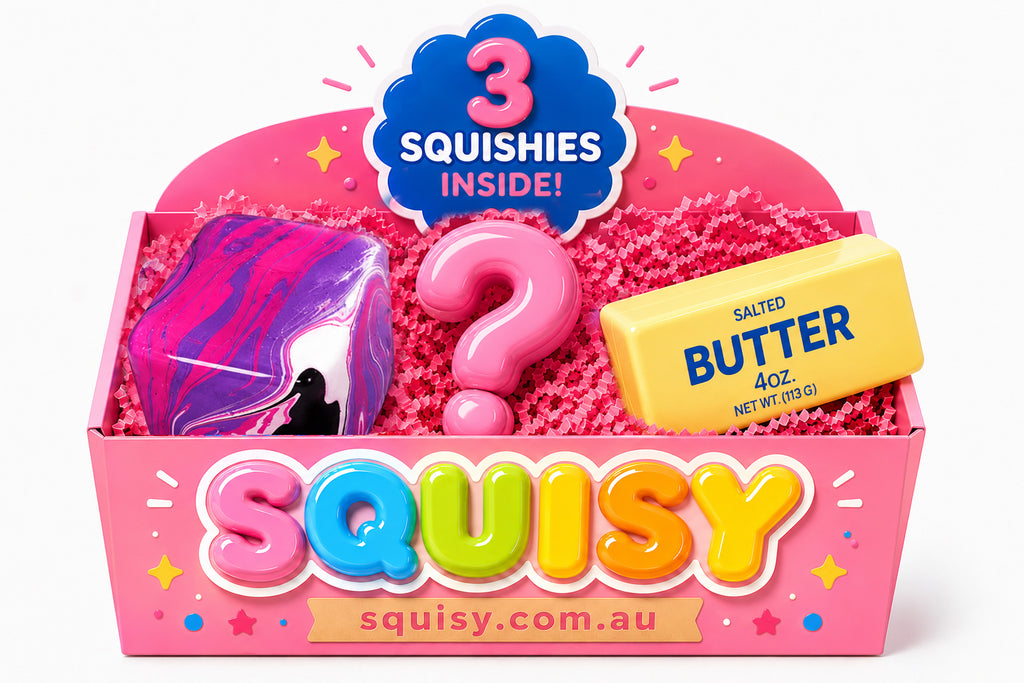 3-Piece Squishy Lucky Box –  Random Squishy & Marble Cube Squishy & Butter