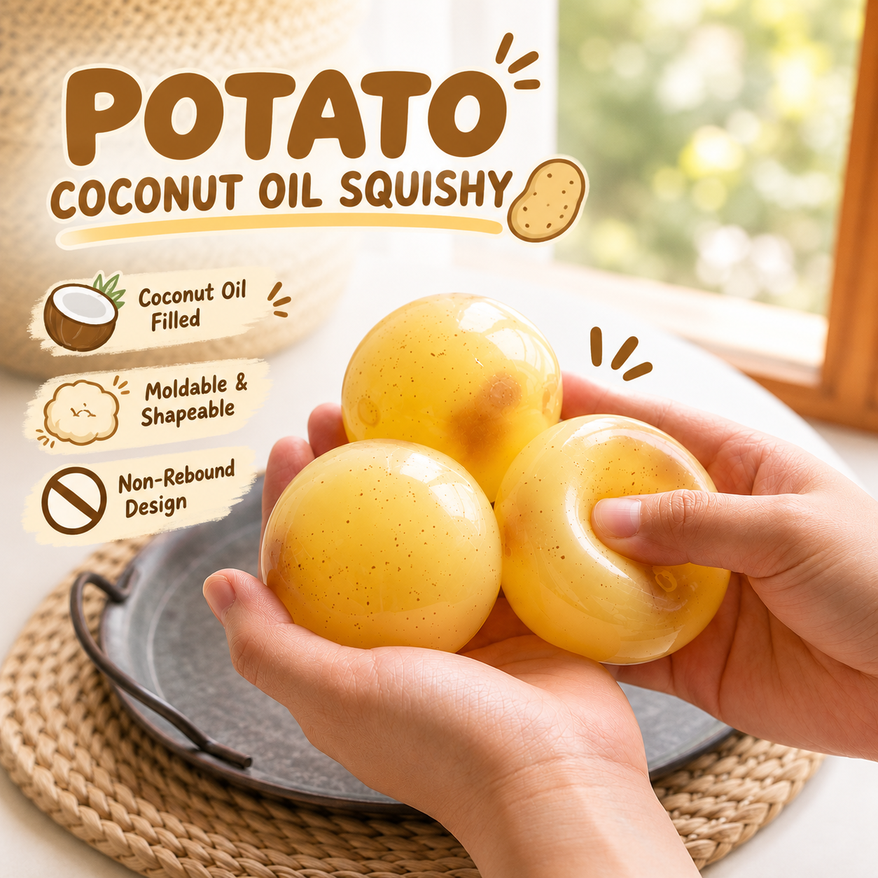 Coconut Oil Potato Squishy – Satisfying Squeeze Toy - 1-PIECE BOX