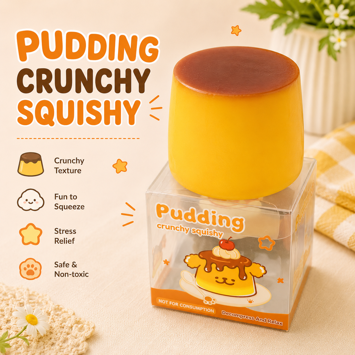 Crunchy Pudding Squishy – Satisfying Sensory Toy - 1-PIECE BOX