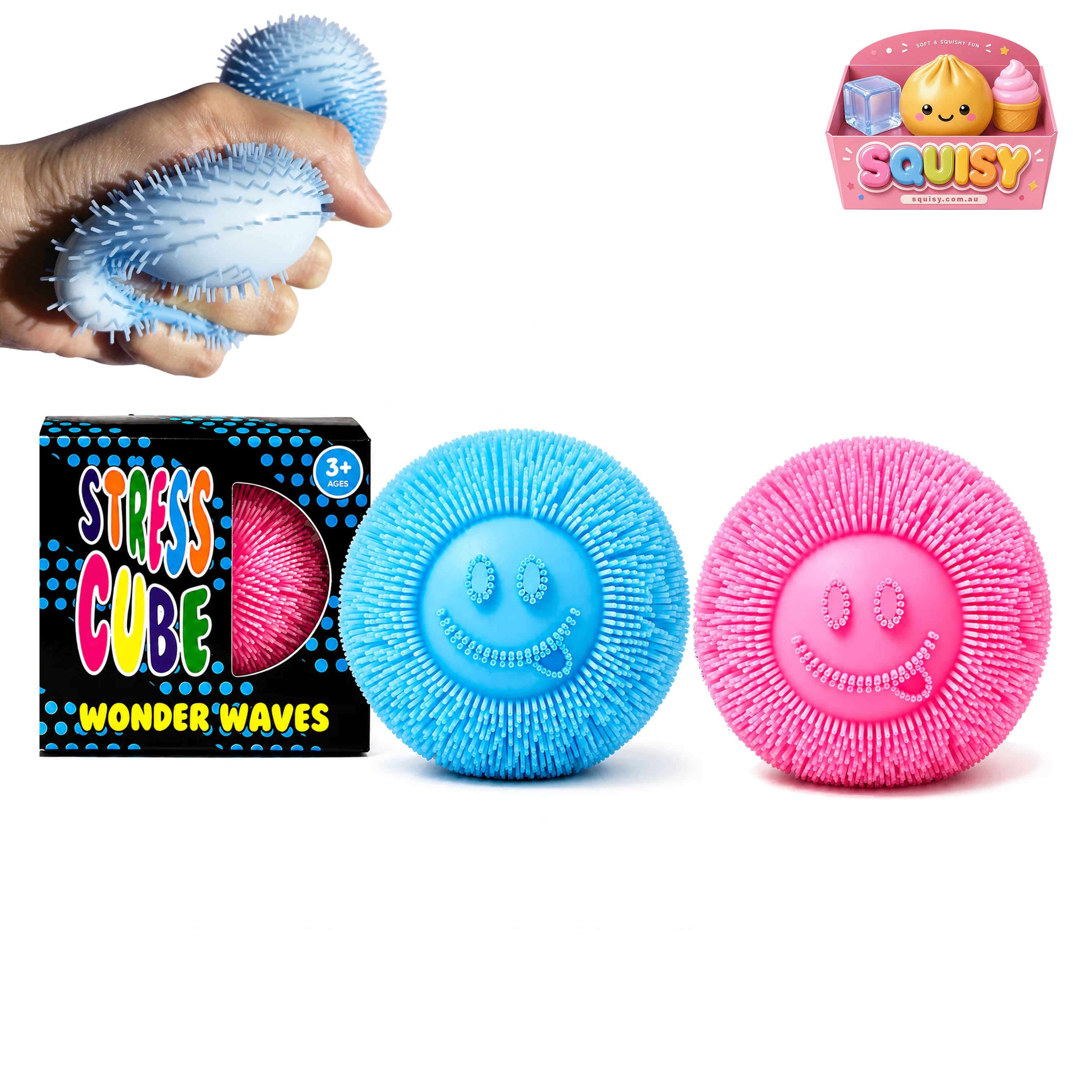 SQUISY Smiley Puffer Ball Sensory Stress Relief Toy - 1-PIECE BOX